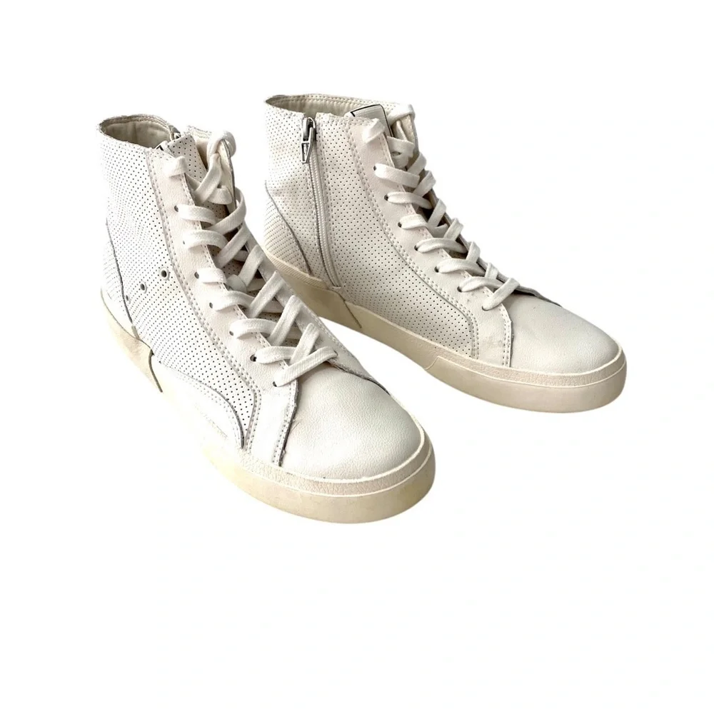 Dolce Vita Zohara White High-Top Sneaker Shoes Sz 8.5 Perforated Leather Slip On